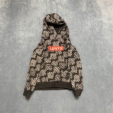 Levi's Hoodie Kids 4T 3-4Y Black Fleece Lined All-Over Logo Print Long Sleeve