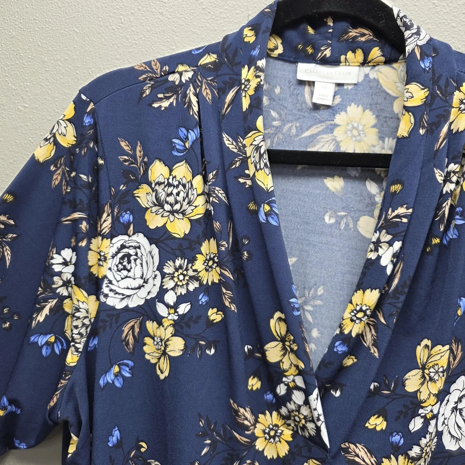 Blusa Charter Club para mujer 2X azul marino tejido floral manga 3/4 Foto 2 de 4