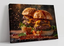 DELICIOUS BURGERS SPLASH KITCHEN DECOR FRAMED CANVAS WALL ART PICTURE PRINT