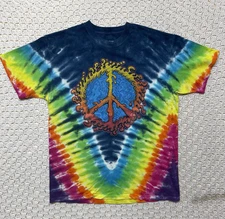 VINTAGE LIQUID BLUE RAINBOW TIE-DYE PEACE Psychedelic Mushroom T-SHIRT Size L