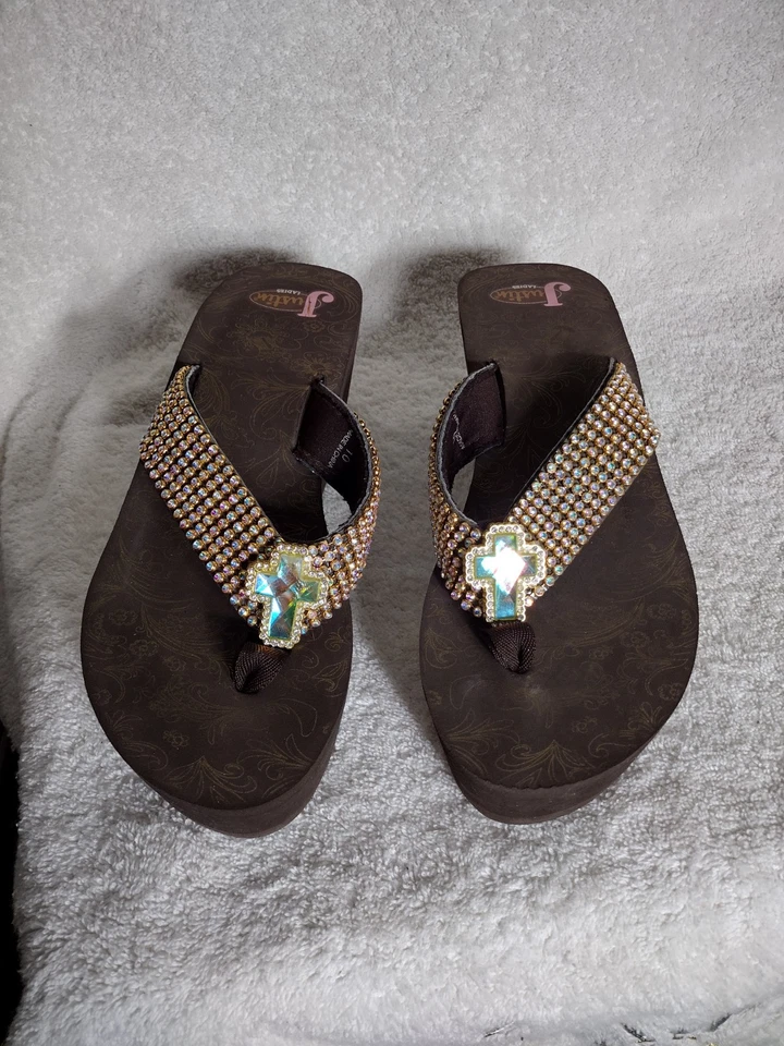 Sandálias de espuma Justin Ladies strass Bling wedge tamanho 10 mais de 500 strass. - Imagem 4 de 4