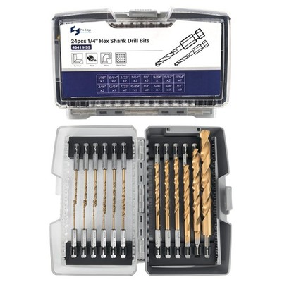Pro Edge 24 Pcs Hex Shank Drill Bit Set for Impact Driver, 1/16'' to 1/2'' 