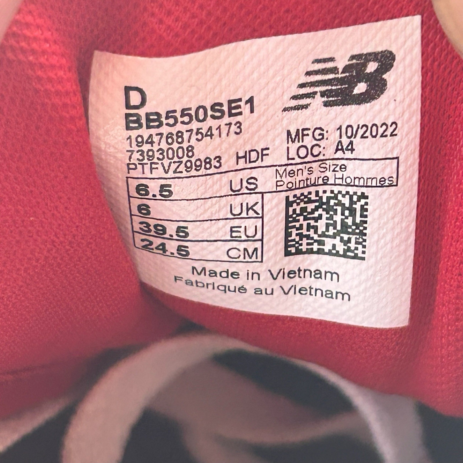 New Balance 550 Men’s Size 6.5 US White Red Black Sneakers Shoes Retro BB550SE1 image 9