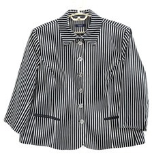 NEW CHAPS Women's Cotton Blazer Jacket 3/4 Sleeve Striped Black White 3X Plus