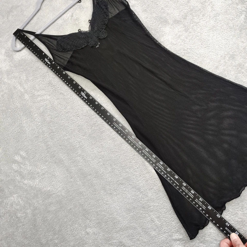 VTG Y2K Rampage Vestido mini babydoll de malla transparente negra M Bordado de mariposa Foto 3 de 4