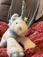 Vtg 2001 Commonwealth Animal Alley Unicorn Plush White Blue Sparkle Yarn Mane 15