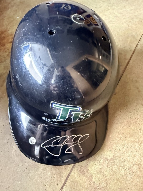 Game Used TAMPA BAY RAYS Throwback Batting Helmet Aubrey Huff MLB Hologram