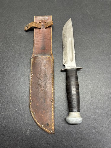 Antique WWII U.S. Pal RH-36 Survival Knife w/ Leather Sheath, Rough Condition