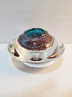 MARK J SUDDUTH Signed Art Glass Copper Blue Paperweight Bowl