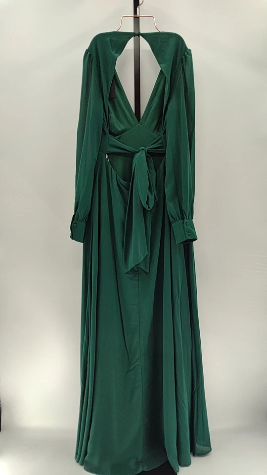 Vestido maxi Lulus feminino Talk About Divine Hunter verde manga longa sem costas G - Imagem 2 de 2