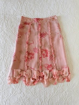Blugirl Blumarine Silk Pink Floral Bow Skirt I40