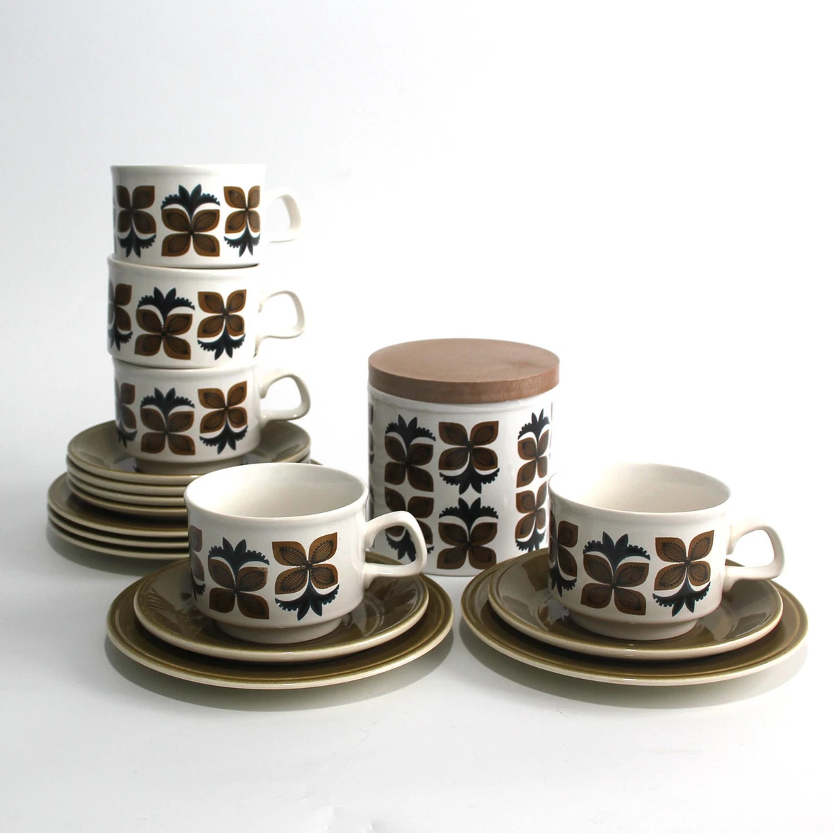 4 Mugs Staffordshire Potteries Made in England Vintage 60s
