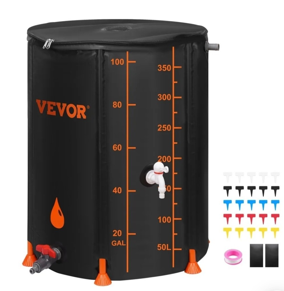 VEVOR Collapsible 100 Gallon Water Barrel System With Spigots and Overflow Kit