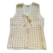 Handmade Vintage Cream Cottagecore Open Knit Crochet Sweater Vest Size M