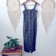 Hollister black and gray smocked back plaid jumpsuit medium