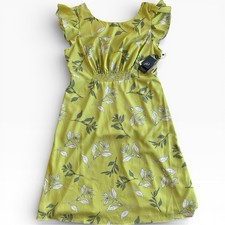 NWT Adrianna Papell Citron Green Tranquil Leaves Bias Dress Size 14