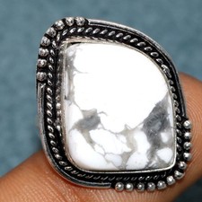 925 Silver Plated Howlite Ring US 8 Statement Jewelry Limited Stock Deal GW