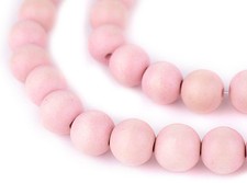 Pink Round Natural Wood Beads 14mm Large Hole 16 Inch Strand