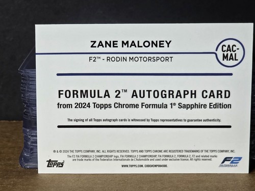 2024 Topps Chrome Formula 1 F1 Sapphire Zane Maloney Portrait Auto #CAC-MAL - Picture 2 of 2