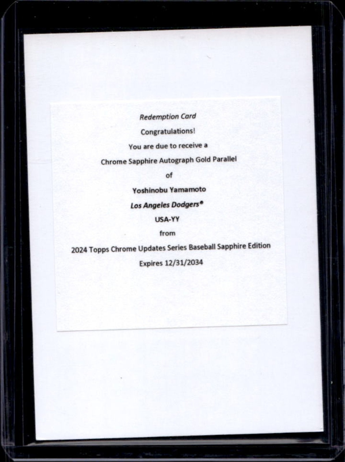 2024 Topps Chrome Update Sapphire Yoshinobu Yamamoto Auto Gold Refractor RC #/50