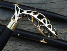 Vintage Solid Brass Handle Antique Style Victorian Cane Wooden Walking Stick 37"