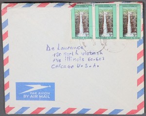MayfairStamps Zaire 1970s Strip Waterfalls to Chicago IL Air Mail Cover aaz_6373