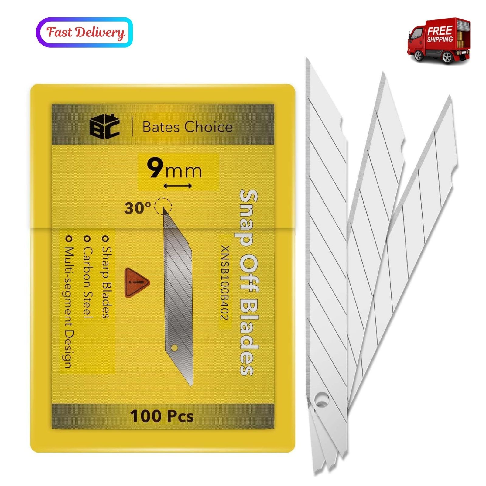 100 pcs Bates Snap Off Blades, 9mm, 30 Degree, Carbon Steel, Cutter Blades