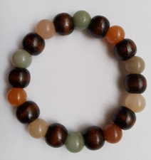 NEW 10MM WOOD BEADED  MIXED GEMSTONE BRACELET, BUY ANY 2 GET 3RD FREE