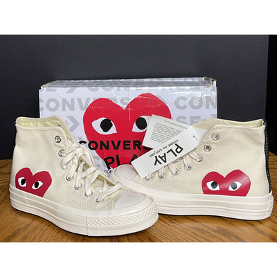 CDG PLAY X CONVERSE High Top Sneakers, Size W5, M3, $160 Retail, NIB, Cream