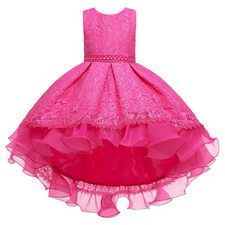 Flower Girls Vintage Overlay Lace Beaded Rhinestone Wedding Tulle Dresses Max...