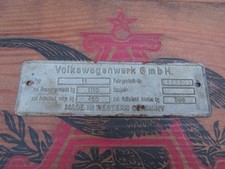 1958-1960 Vw Bug Type 11 Body Id Plate Volkswagenwerk Gmbh Original German Tag