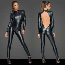 Long Sleeved Backless Catsuit With Zip Over The Crotch