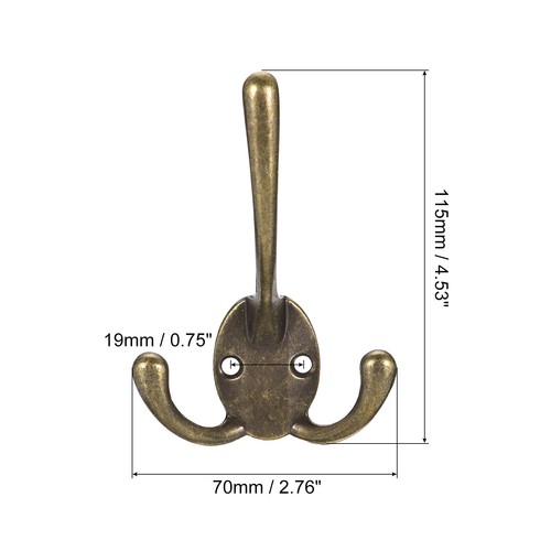 Wall Hooks, 7Pcs Zinc Alloy Three Prong Retro Coat Hook for Hanging Hat (Bronze) - Picture 2 of 6