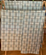 Preown Lot 4 panels, rod pocket valance, blu/wht/tan, ea 72x17, USA made,unlined