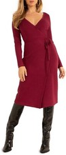 NWT Guess Everly Wrap Garnet Wine Red Long Sleeve Sweater Dress Women’s Size L