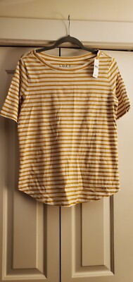 Loft Deep Gold and White Stripe Tee Shirt Vintage Soft Size M New w/tags