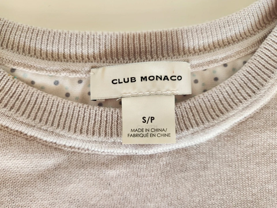 Club Monaco Women's Merino Wool Sweater with Polka Dot lining Light Grey Sz SP - Image 4 of 4