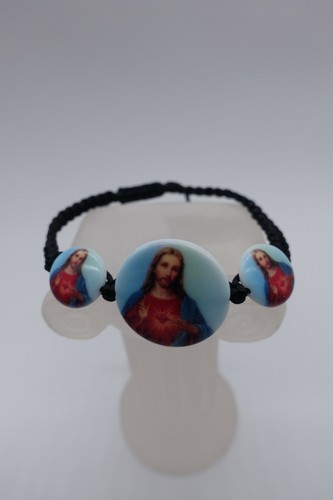 Medalla Jesús Negro Cordón Macramé Pulsera Ajustable - Imagen 5 de 6