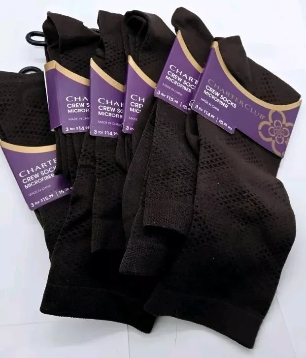 Mujer Charter Club Marrón Microfibra Calcetines Crew Talla 9-11 Nuevo Lote de 6 Pares Foto 2 de 4