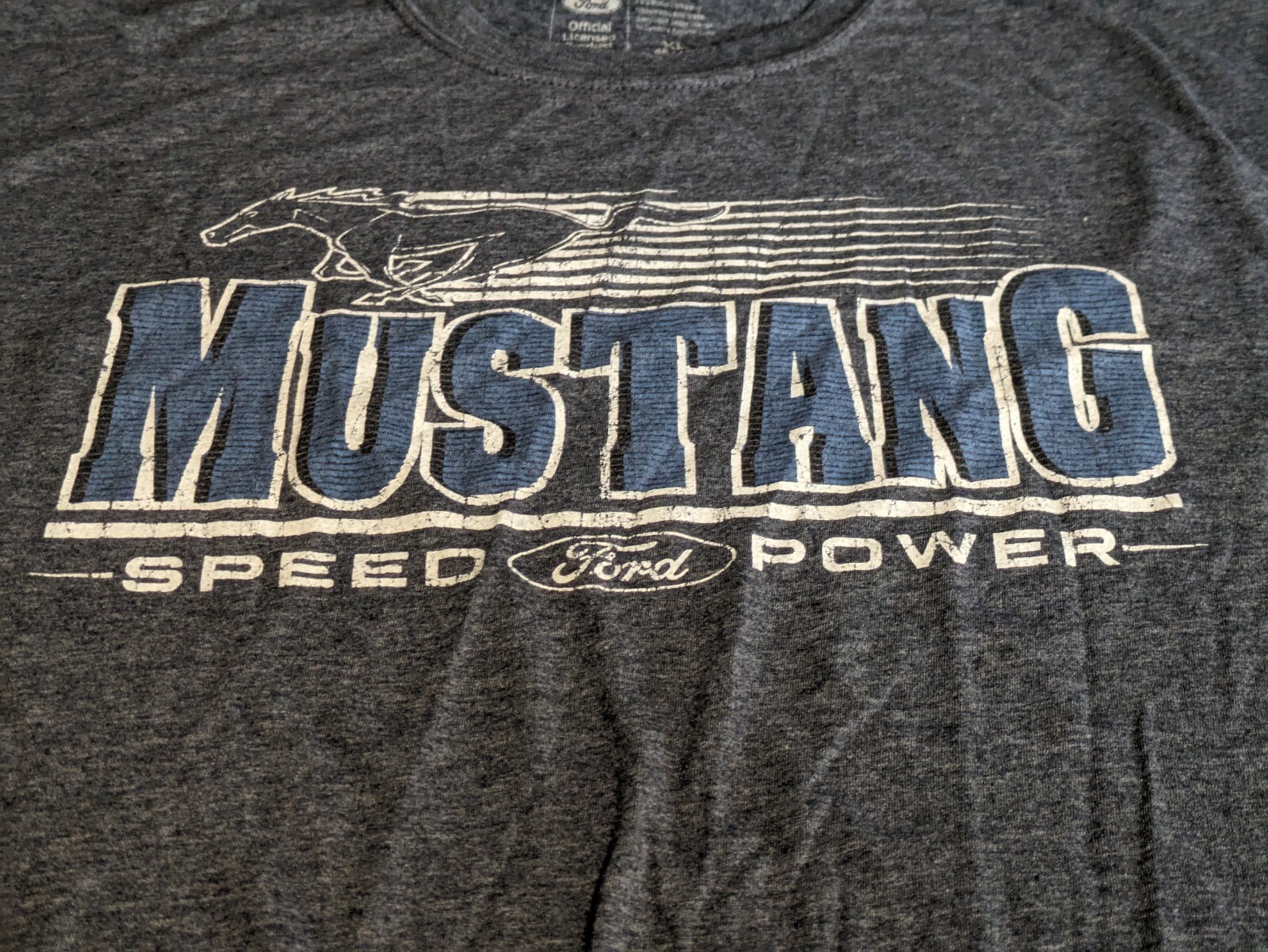 Maglietta ufficiale Ford Mustang Pony Speed Power da uomo XL 46 48 blu navy