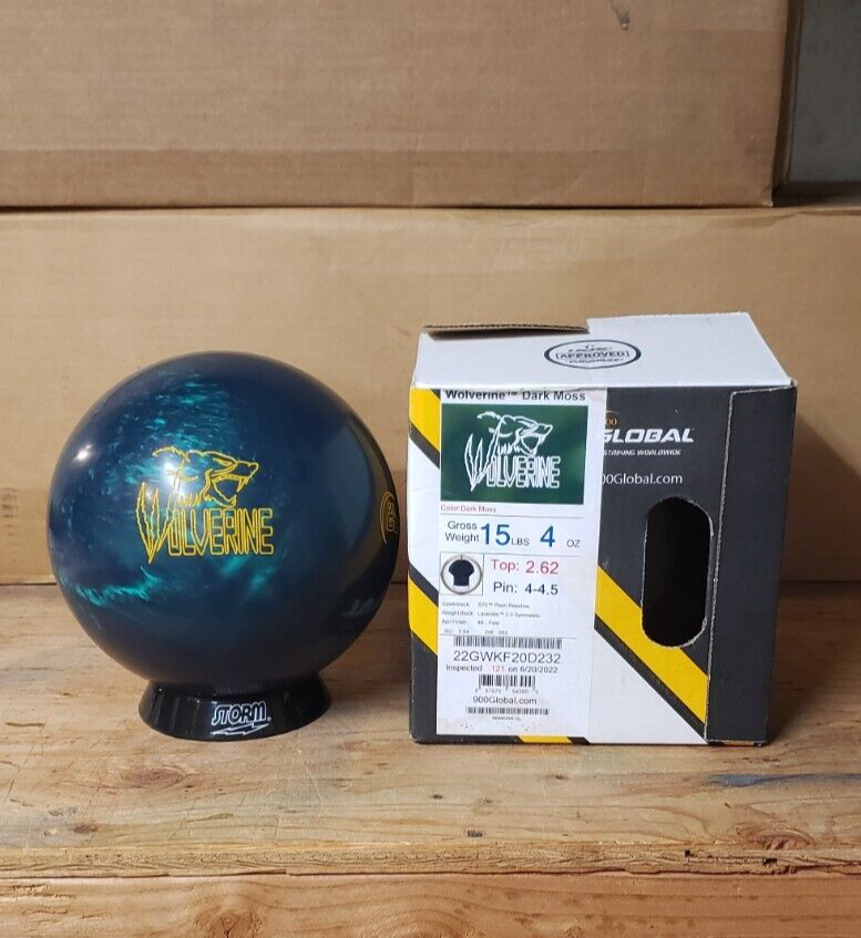 900 GLOBAL WOLVERINE DARK MOSS 15 POUND BOWLING BALL SYMMETRIC