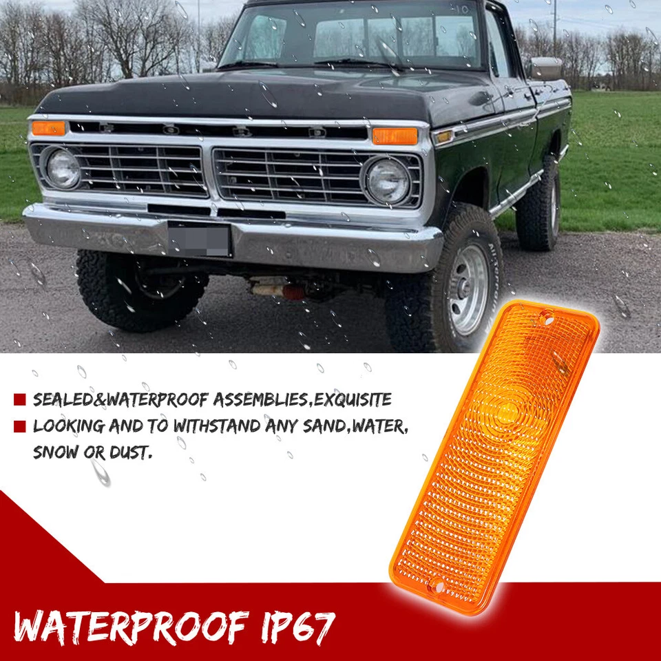 2x Lentes ámbar de luz de estacionamiento/señal de giro delanteras para Ford F-100 F100 1974-1977 Foto 4 de 4