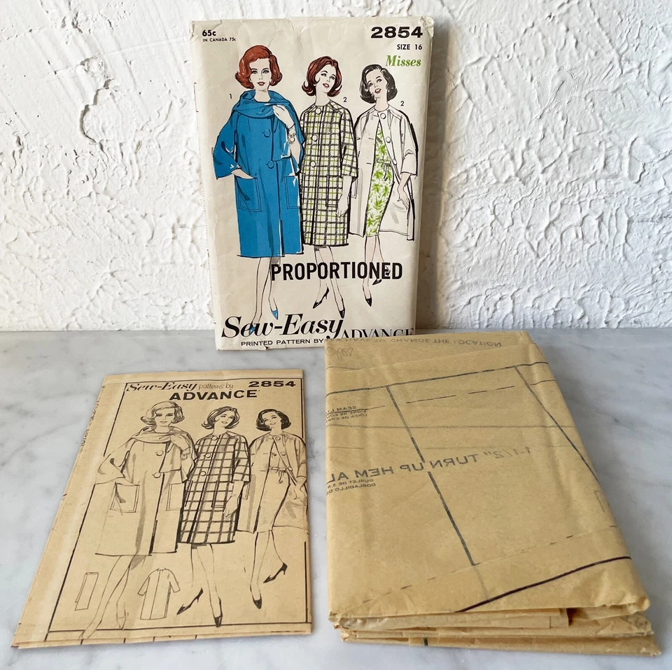 Advance Sewing Pattern 2854 Misses Coat & Scarf Misses Size 16 Vintage - Image 2 of 3