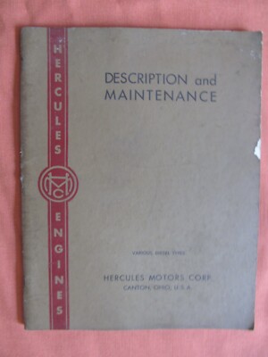 HERCULES DESCIPTION AND MAINTENANCE MANUAL for DHXB , DRXB DIESEL ENGINES ,1948