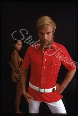 Pretty Woman Handsome Man Blonde Model Beard Fashion 35mm Slide 1970s Kodachrome