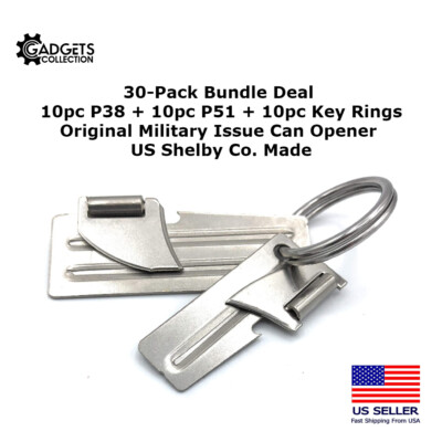 30-Pack Combo P38 & P51 & Key Ring - 10 Each Army Military Can Opener US Made 