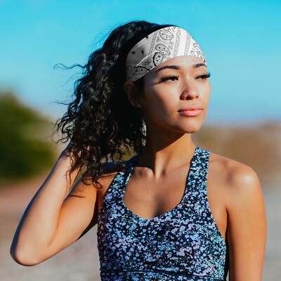 Suddora White Paisley Bandana Headband - Made in USA - Vintage