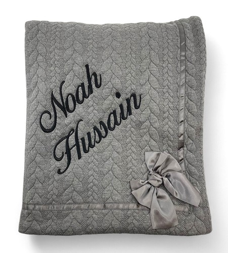 Baby Boy PERSONALISED Blanket Wrap Winter Thick Charcoal Dark Grey Black - Picture 4 of 9