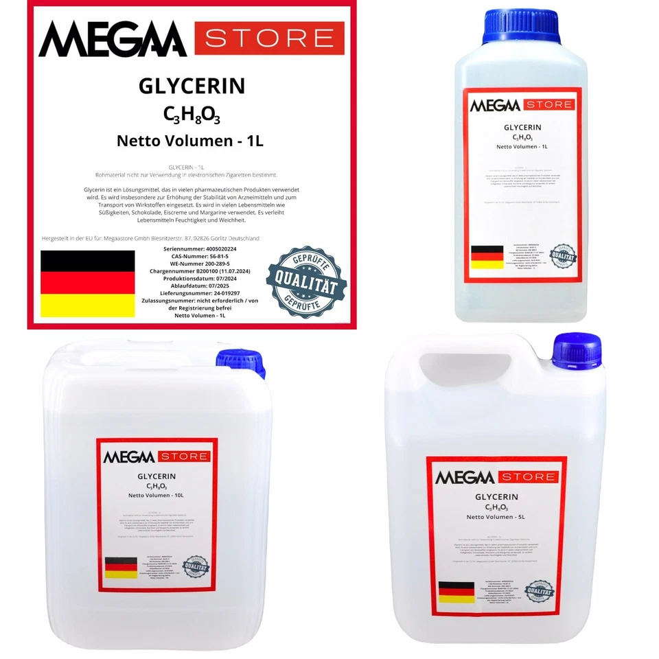 Megaastore Glycerin 99,5% Pflanzliches Glyzerin 1L bis 20L Kosmetika und Seifen