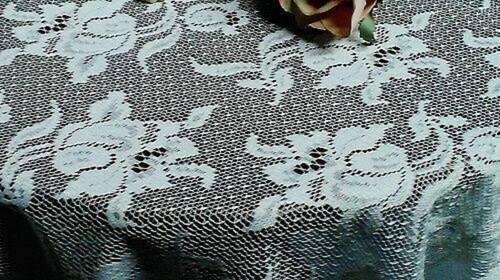 Lace Throw 58" X 54" Tablecloth Topper Rose with Fringe Livingroom Bedroom - Picture 2 of 6